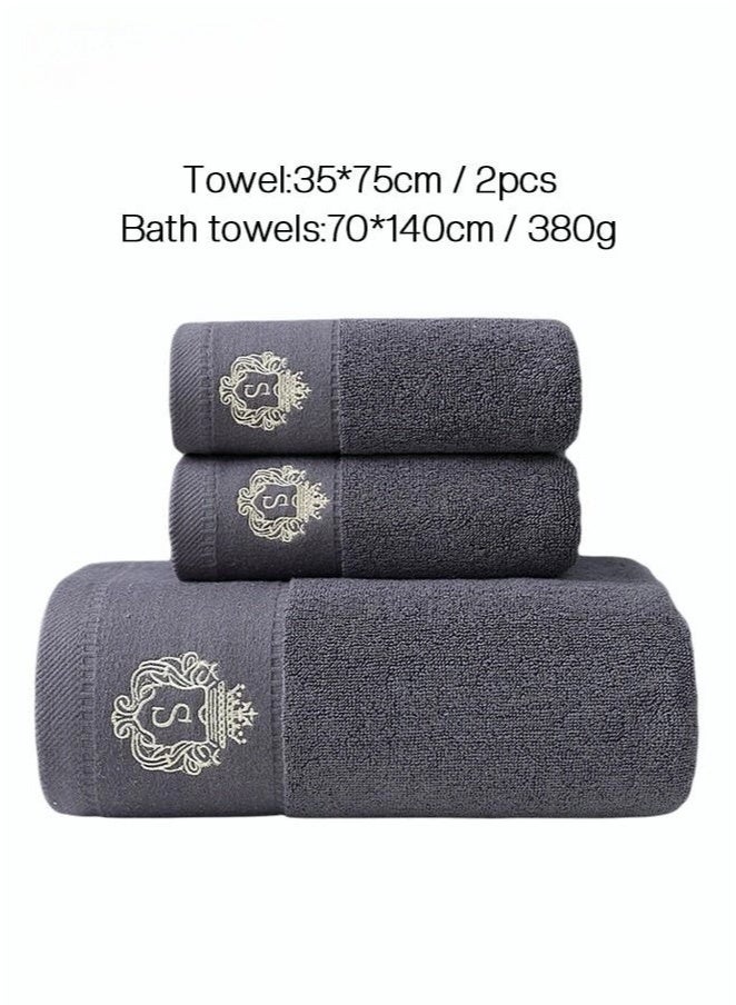 3PCS Cotton Bath Towel Set Fast Absorbent Skin-friendly and Soft Bath Towel*1PCS and 2PCS Towels for Bath and Spa Grey - Image 4