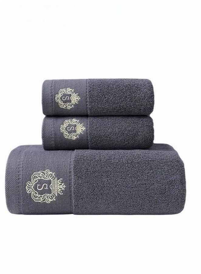 3PCS Cotton Bath Towel Set Fast Absorbent Skin-friendly and Soft Bath Towel*1PCS and 2PCS Towels for Bath and Spa Grey - Image 1
