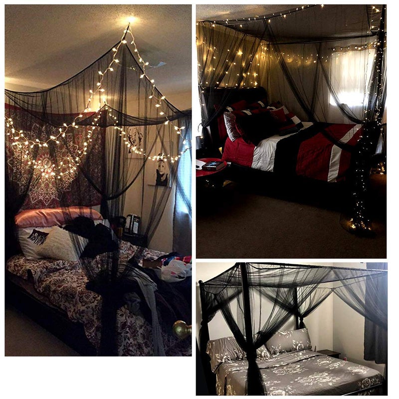 Comtelek Bed Canopy, Canopy Bed Curtains Bed Drapes for Full Queen King Size Bed Mosquito Net Bed Canopy Curtains for Patio Indoor Outdoor Gothic Room Decor Screen Netting Canopy Curtains Blcak - Image 2