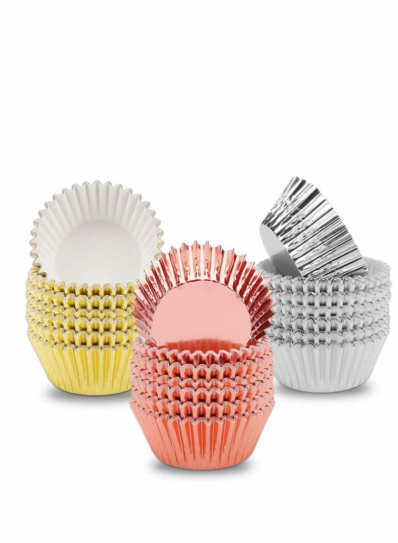 SOLARAE Foil Cupcake Liners Metallic Muffin Paper Cases Baking Cups Gold Sliver Rose Gold for Weddings, Birthdays, Baby Showers, Pack of 300 - Image 1