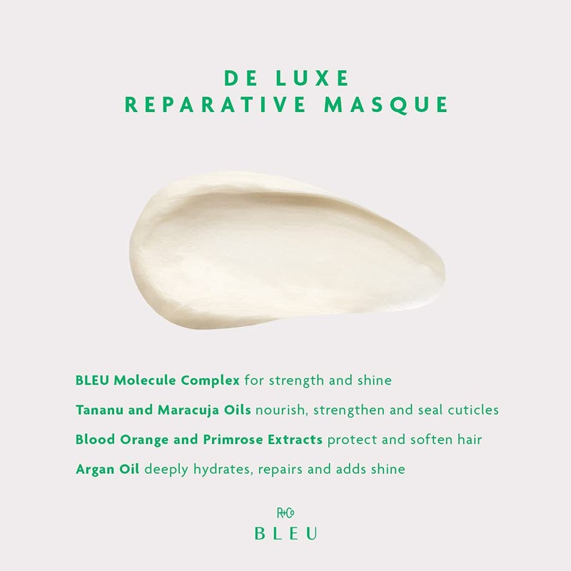R+Co BLEU De Luxe Reparative Masque â€“ Restores Texture, Strength, and Shine to Dry, Damaged Hair, Hydrates, Calms, Smoothes, Seals Cuticles, Mends Split Ends, 5 oz - Image 3