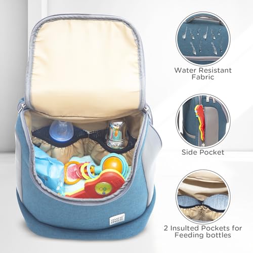Mee Mee Nursing Diapers Bag |Adjustable Strap,Water&Stain Resistant BackPack |Spacious Bag With Multi Pockets for Keeping Milk Bottle With Diaper Changing Mat |All Baby Essentials In1 Bag (Blue) - Image 3
