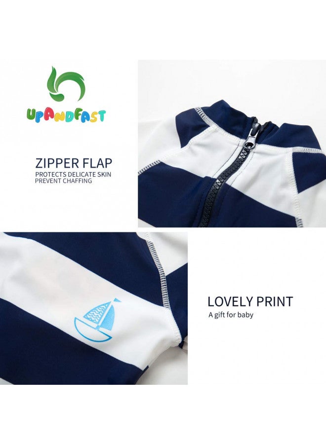 upandfast Kids One Piece Zip Sunsuit With Sun Hat UPF 50+ Sun Protection Baby Beach Swimsuit (Stripe(LS), 12-18 Months) - Image 3
