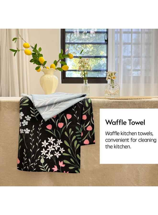 Eulnars Kitchen Towels, Premium Dish Towels for Kitchen Drying, 18" x 30" Tea Towel, Quick Dry Microfiber Cloth, Flower Kitchen Decor, 2-Pack - Image 2