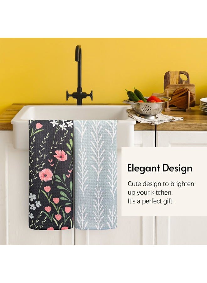 Eulnars Kitchen Towels, Premium Dish Towels for Kitchen Drying, 18" x 30" Tea Towel, Quick Dry Microfiber Cloth, Flower Kitchen Decor, 2-Pack - Image 3