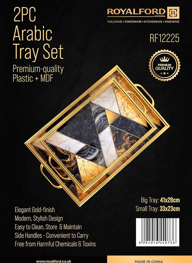 Royalford 2-Piece Arabic Style Tray Set Elegant Gold Finish With Handles Stackable Easy to Clean Convenient to Store - Image 2