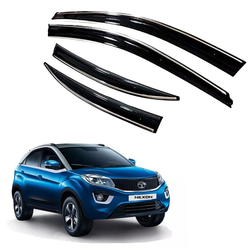 ROYALTECH Premium Chromeline & Silverline Unbreakable Car Rear Window Wind Deflectors & Side Door Visor Rain Guard Compatible with (Tata Nexon (2017-2019)) - Image 1