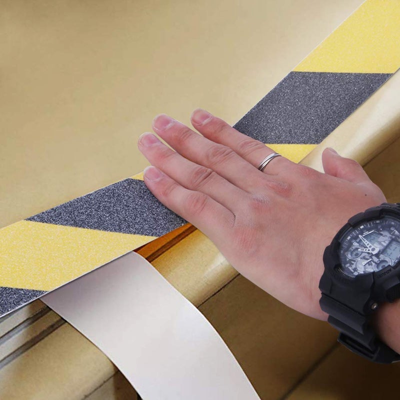 ONTWIE 2 Inch X 32.8ft Non Slip Safety Grip Tape for Stairs Steps Non Skid Tread High Traction Friction/Strong Grip Abrasive Adhesive Hazard Caution Tape- Black/Yellow - Image 4