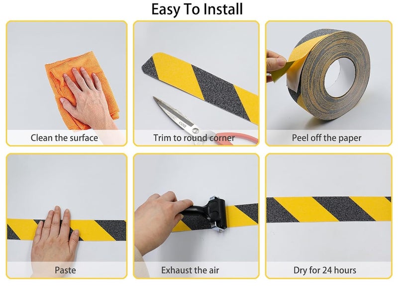 ONTWIE 2 Inch X 32.8ft Non Slip Safety Grip Tape for Stairs Steps Non Skid Tread High Traction Friction/Strong Grip Abrasive Adhesive Hazard Caution Tape- Black/Yellow - Image 3