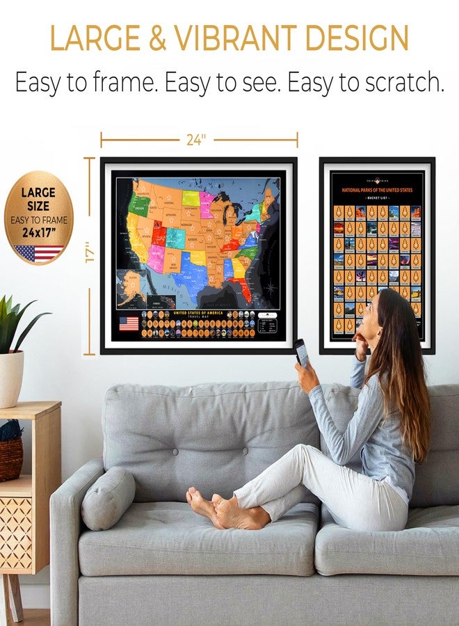 TRIPA TRIPS Large Scratch Off USA Map with All 63 National Parks, 50 Landmarks & State Flags - 24x17 United States Travel Tracker Poster - Detailed Scratchable US Map Wall Decor with Tools - Gift for Travelers - Image 2