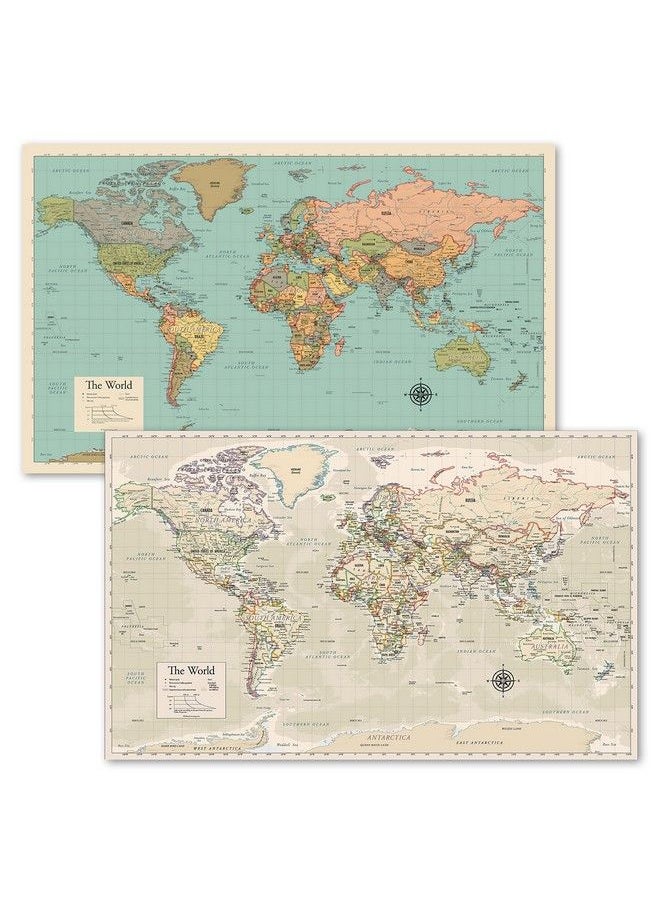 Palace Learning - 2 Pack World Map [Tan Color] & Antique Style World Map Set Of 2 Posters  (Laminated 18” X 29”) - Image 1