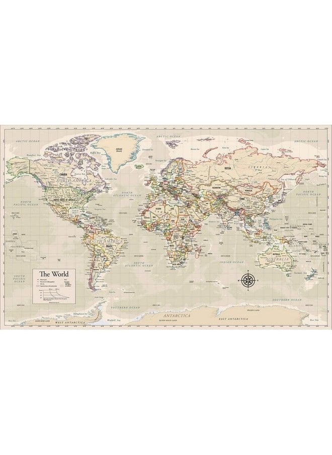 Palace Learning - 2 Pack World Map [Tan Color] & Antique Style World Map Set Of 2 Posters  (Laminated 18” X 29”) - Image 1
