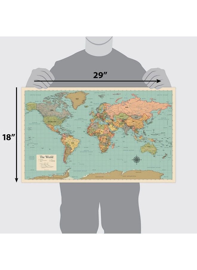 Palace Learning - 2 Pack World Map [Tan Color] & Antique Style World Map Set Of 2 Posters  (Laminated 18” X 29”) - Image 1