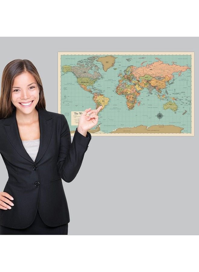 Palace Learning - 2 Pack World Map [Tan Color] & Antique Style World Map Set Of 2 Posters  (Laminated 18” X 29”) - Image 1
