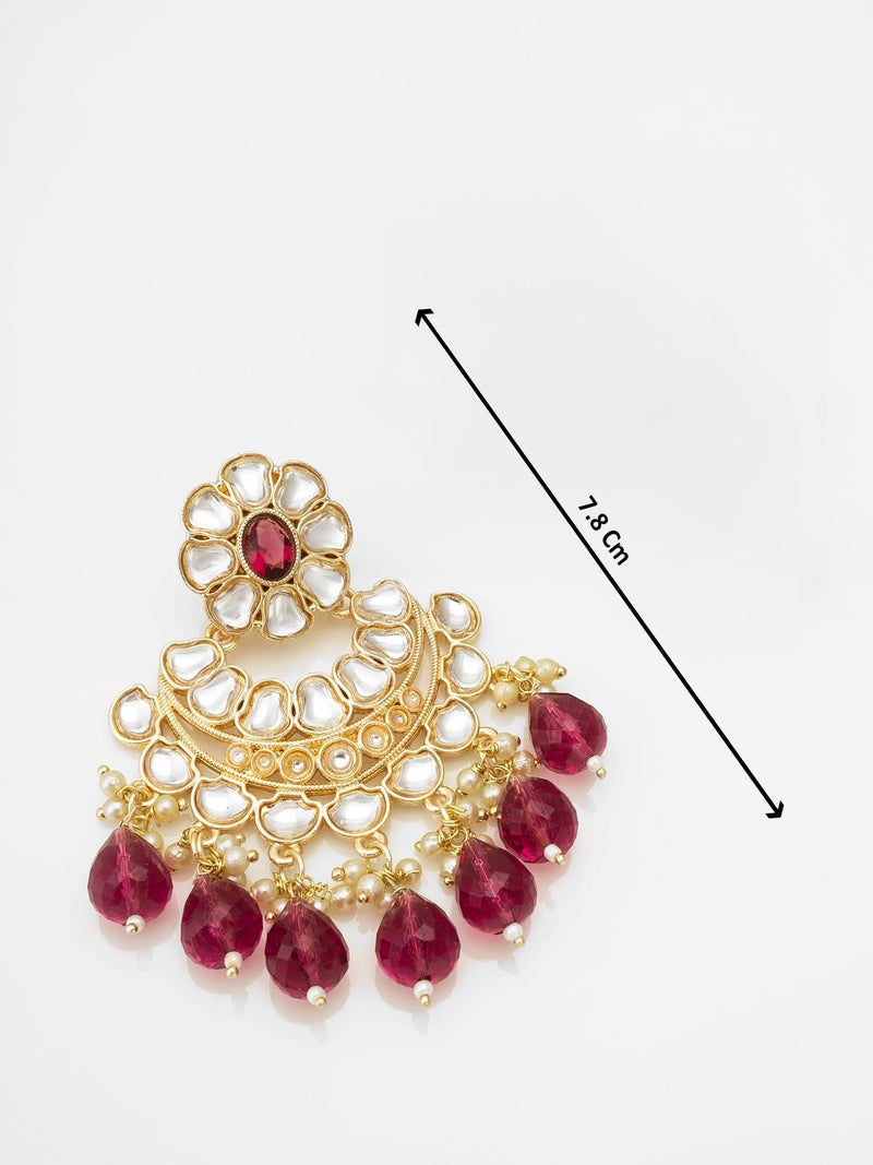 BEVOGUE Stylish Silver Kundan Earrings for Women | Gold-Plated Earring Jewelery (Maroon) - Image 4