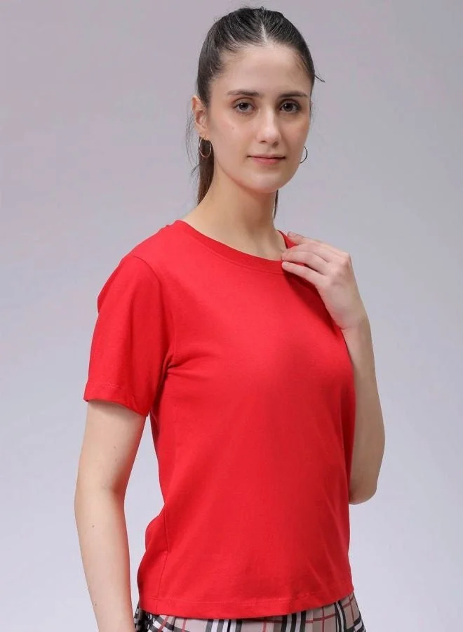 مرفوعة Women Regular Fit Solid Crew Neck Short Sleeve T-Shirt