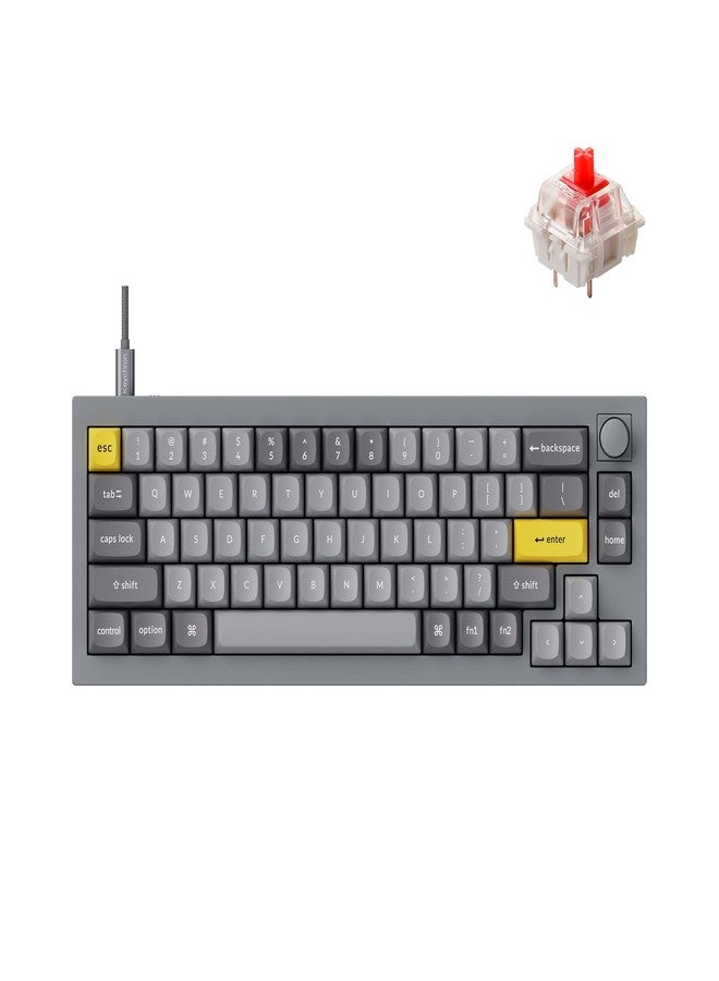Keychron Q2 Wired Custom Mechanical Keyboard Knob Version, 65% Layout QMK/VIA Programmable Macro with Hot-swappable Gateron G Pro Red Switch Double Gasket Compatible with Mac Windows Linux (Grey) - Image 1