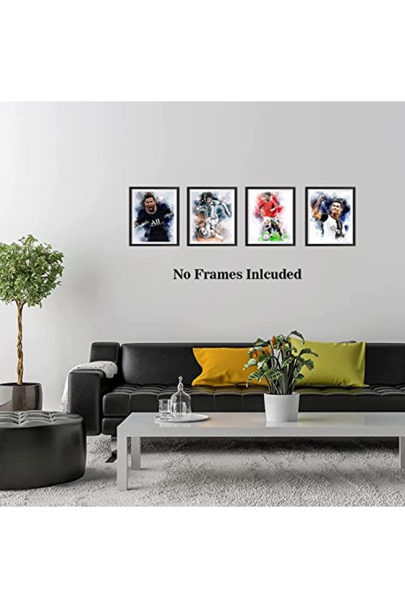 NIIORTY MES Football Star Wall Art Posters, Watercolor Soccer Superstar Canvas Posters, Inspirational Football Sports Art Prints for Office Living Room Home Decor, Set of 4 (8"x10" Unframed) - Image 3