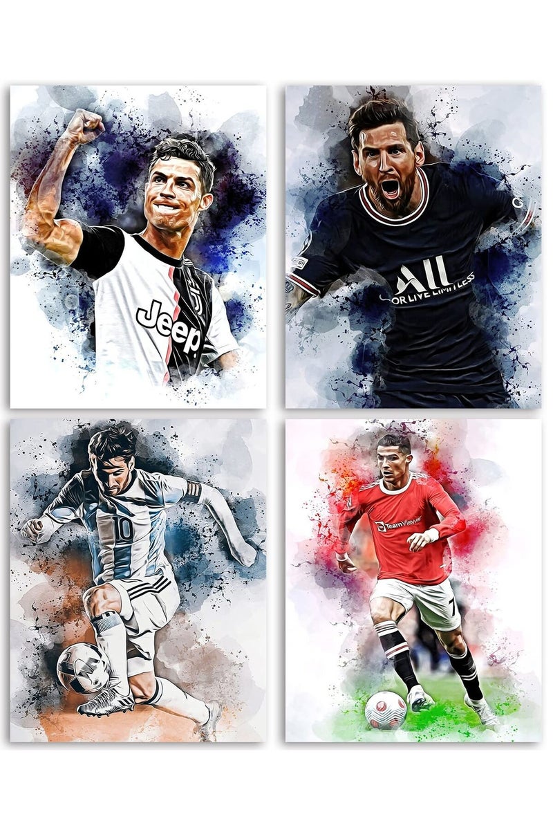 NIIORTY MES Football Star Wall Art Posters, Watercolor Soccer Superstar Canvas Posters, Inspirational Football Sports Art Prints for Office Living Room Home Decor, Set of 4 (8"x10" Unframed) - Image 1