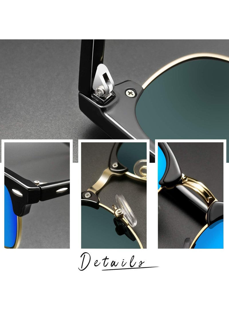 Stylish Semi Rimless Sunglasses Set, 2 Pcs Half Frame Sun Glasses with Leather Case for Men and Women, UV400 Protection - Image 3