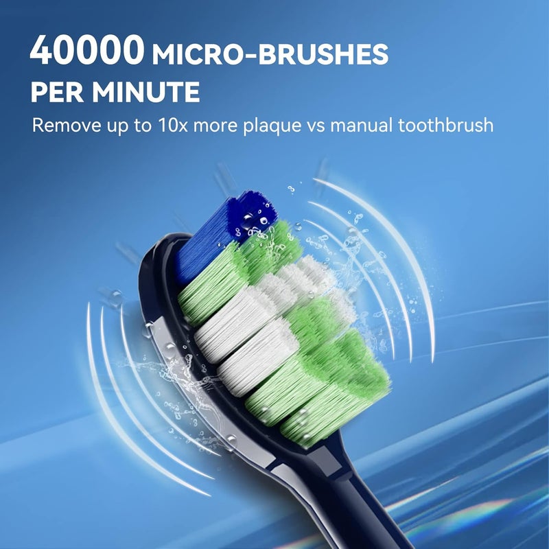 JTF Sonic Eletric Toothbrushes Adults, Rechargeable Electronic Toothbrush with Travel Case,5 Option Modes, 6 Replacement Brush Heads, 12 Hour Charging for 90 Days Using(P200-Blue) - Image 3