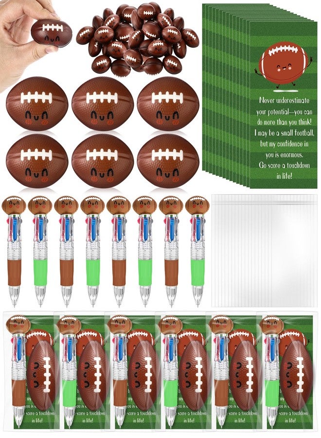 Epakh 15 Sets Football Party Favor Sport Pens Bulk Multicolor Ballpoint Pen 4-in-1 Design with Emotion Support Stress Ball Card Football Goodie Bag Stuffer Cool Ballpoint Pen for Sport Birthday Party - Image 1