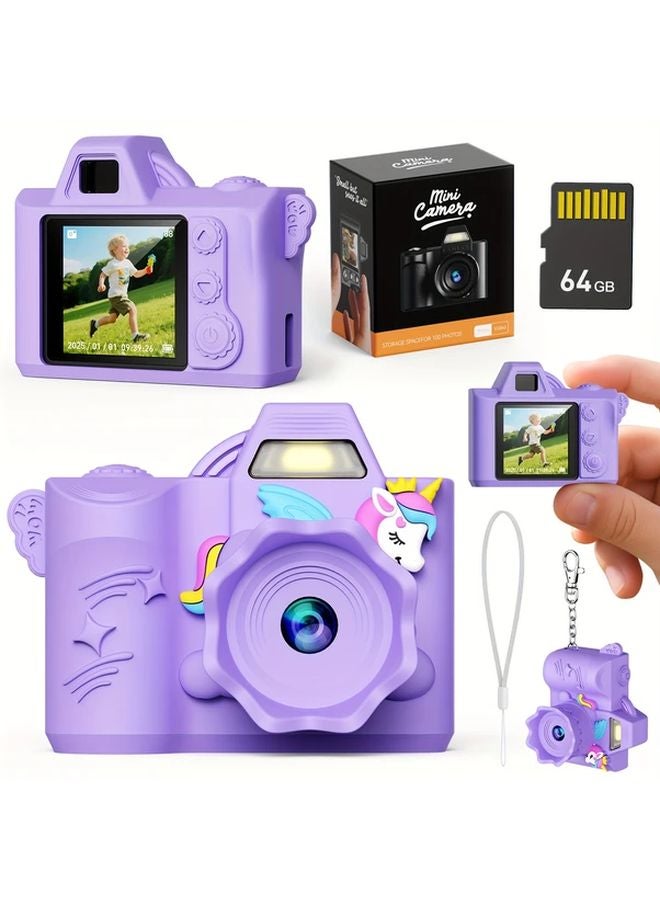 Pink RIVGOT Mini Keychain Camera 1080P LCD Screen 64GB Card Travel Gift - Image 2