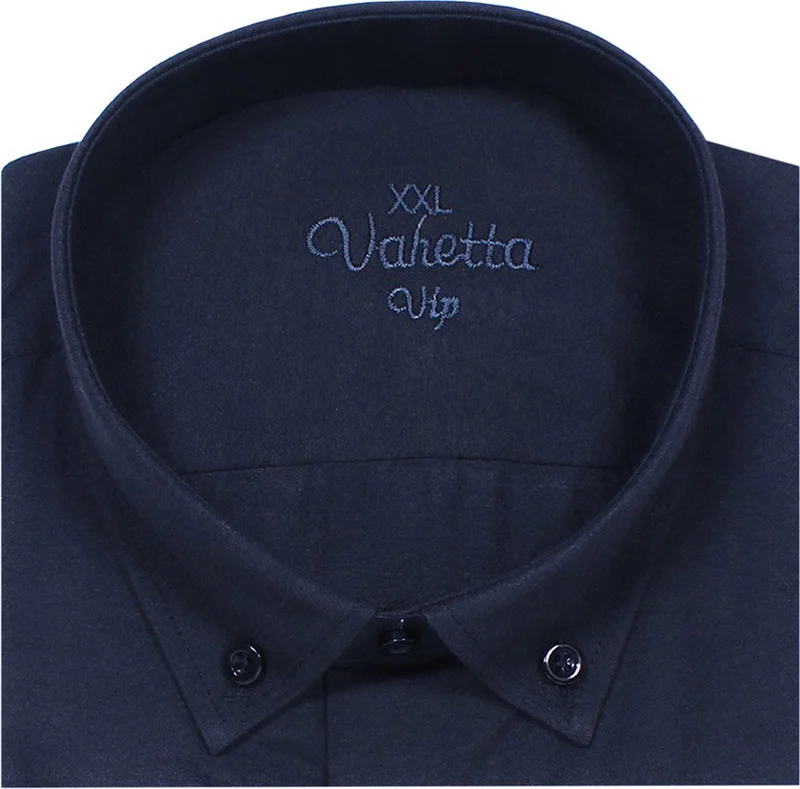 Varetta Men's Navy Blue Large Size Collar Buttoned Long Sleeve Plain Classic Men's Shirt