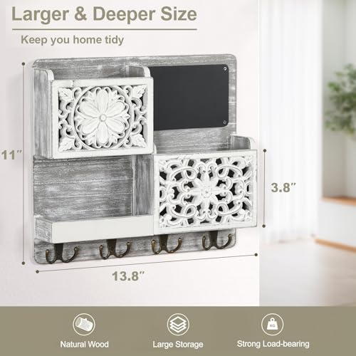 Dhmkfly Mail Organizer Wall Mounted, 2 Slots Key Holder for Wall with 8 Hooks, Rustic Wood Key Rack with Shelf for Entryway Hallwall Farmhouse - Image 5