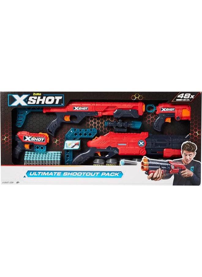 x_shot مجموعة XSHOT 48 لعبة رمي السهام الرغوية Ultimate Shootout Pack مكونة من 4 مسدسات لعبة، لعبة تصويب للأطفال، نشاط مثالي في الهواء الطلق للمراهقين والبالغين والأولاد والبنات، هدية للأطفال من سن 8 سنوات فما فوق 