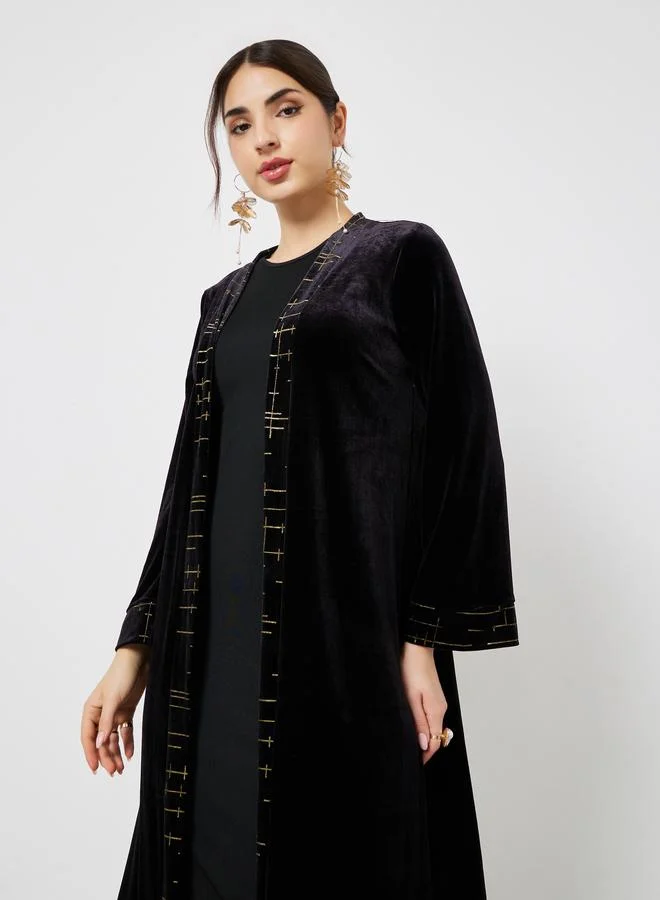 Styli Black Foil Print Detail Abaya