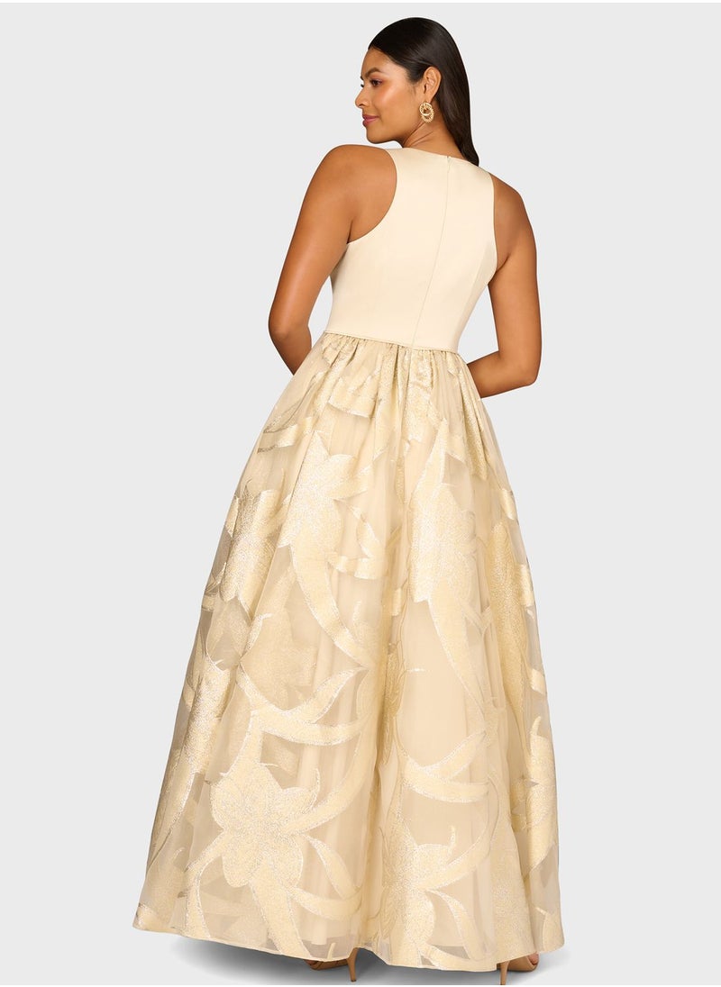 AIDAN MATTOX - V-Neck Printed Dress - Image 1