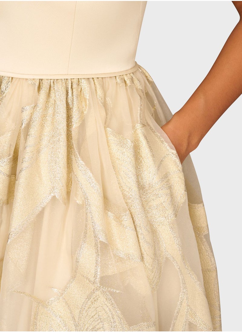 AIDAN MATTOX - V-Neck Printed Dress - Image 1