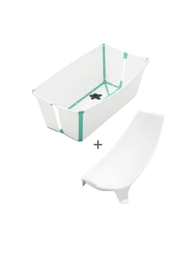 STOKKE Flexi - Bath Tub Set, White Aqua Foldable And Anti - Slip Kids Bathing Tub, With New - Born Support And Heat - Sensitive Drain Plug