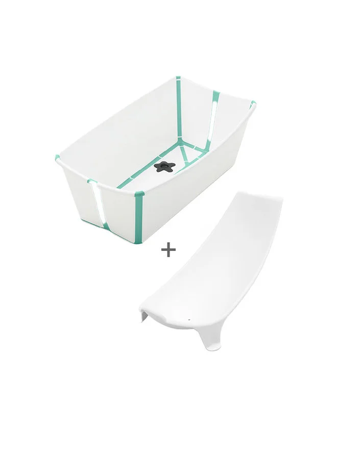 ستوك Flexi - Bath Tub Set, White Aqua Foldable And Anti - Slip Kids Bathing Tub, With New - Born Support And Heat - Sensitive Drain Plug