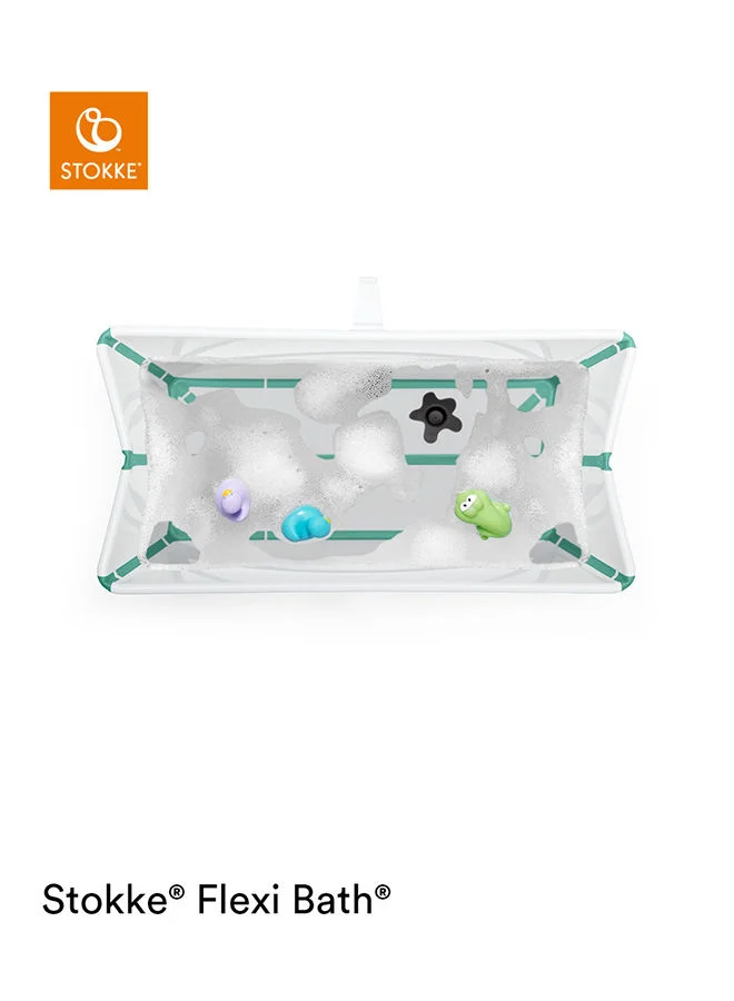 STOKKE Flexi - Bath Tub Set, White Aqua Foldable And Anti - Slip Kids Bathing Tub, With New - Born Support And Heat - Sensitive Drain Plug