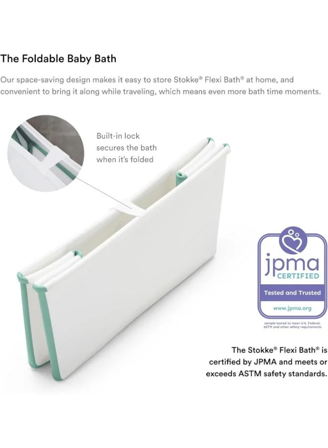 STOKKE Flexi - Bath Tub Set, White Aqua Foldable And Anti - Slip Kids Bathing Tub, With New - Born Support And Heat - Sensitive Drain Plug