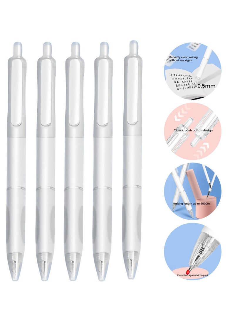 مجموعة من 5 أقلام حبر جل قابلة للسحب بسعة كبيرة 0.5 مم قلم حبر أسود مناسب للمكتب والمدرسة (أبيض) - Image 1