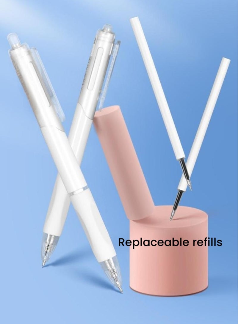 مجموعة من 5 أقلام حبر جل قابلة للسحب بسعة كبيرة 0.5 مم قلم حبر أسود مناسب للمكتب والمدرسة (أبيض) - Image 5