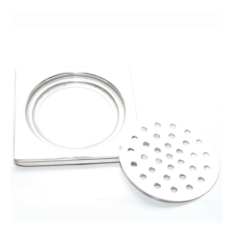 NEW WARE 5 x 5 Inch Square Locking Stainless Steel Bathroom Floor Drain - Chrome Finish Water Drain Grating with Floor Trap - Image 2