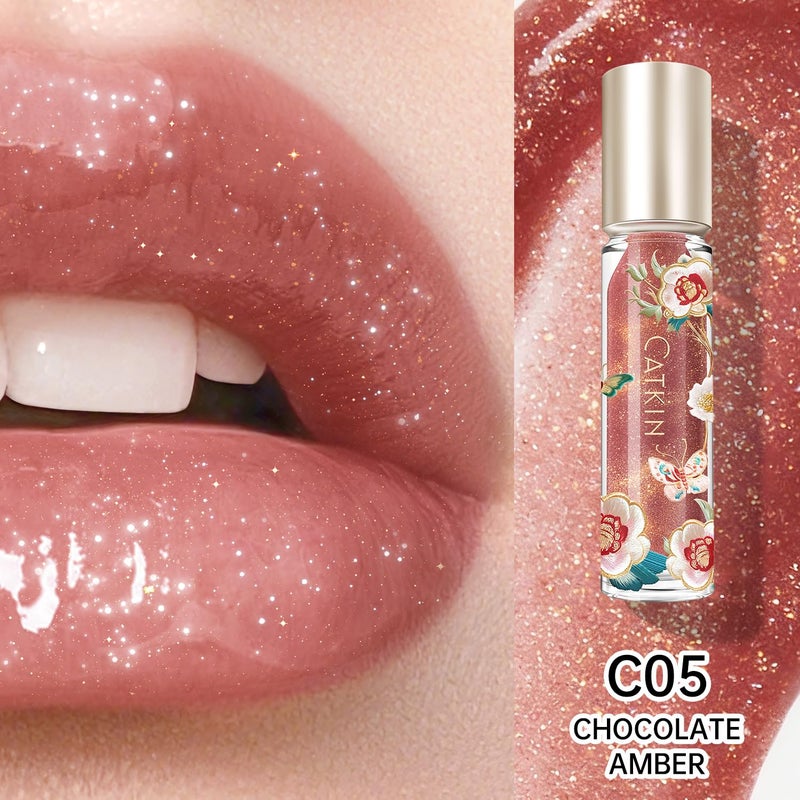 CATKIN Lip Plumper Gloss, Tinted Lip Serum with Hyaluronic Acid & Jojoba Oil, Non-sticky Volumizing Hydrating Formula for a High Shine Maximum 3D Look, Plump & Soft Lips 0.12 Fl Oz-C05 Chocolate Amber - Image 2