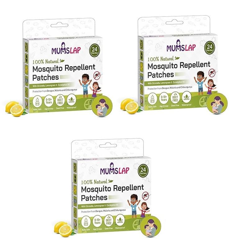 MumsLap Natural Mosquito Repellent Patches for Babies & Kids | Up to 12 Hours Protection with Citronella, Lemongrass & Eucalyptus Oil | Anti-Mosquito Stickers - Pack of 3 (72 Patches) - Image 1