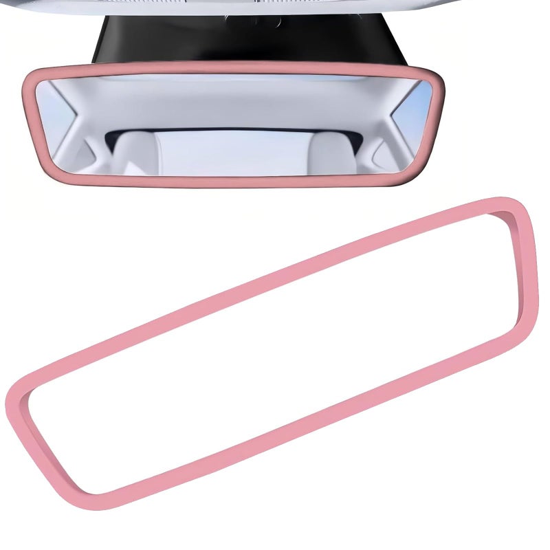 winterrock Car Rear View Mirror Protector Frame Silicone vehicle Rearview Mirror Cover Auto Rear View Trim Frame Decoration Compatible with Model 3 and Y Car Interior Accessories Pink - Image 3