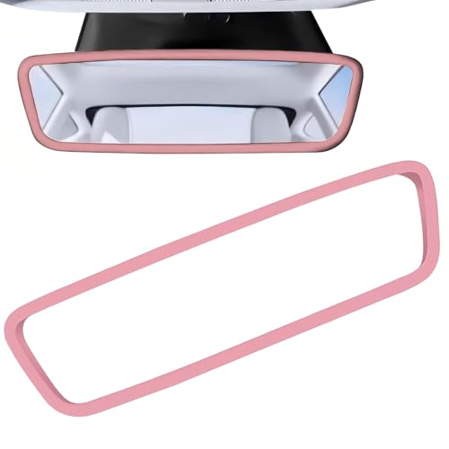winterrock Car Rear View Mirror Protector Frame Silicone vehicle Rearview Mirror Cover Auto Rear View Trim Frame Decoration Compatible with Model 3 and Y Car Interior Accessories Pink - Image 1