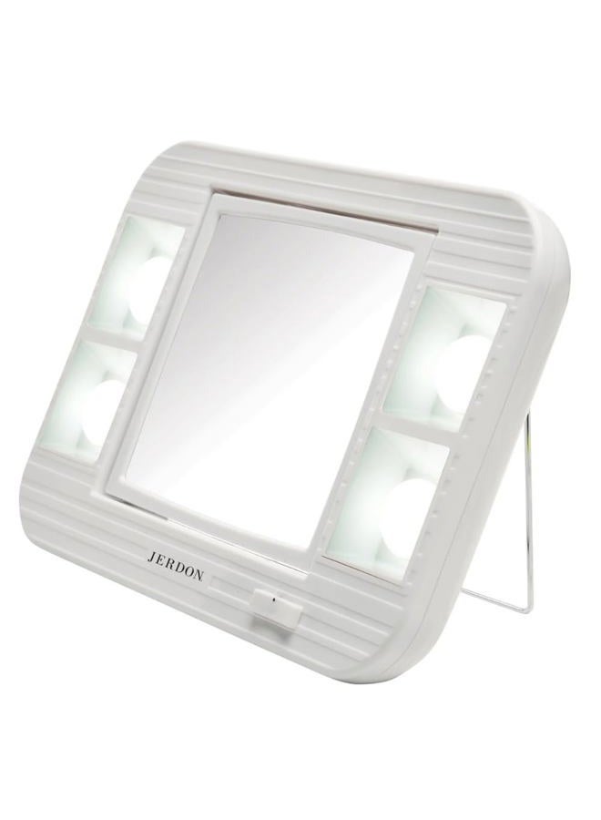 Jerdon Two-Sided Makeup Mirror with Lights - Vanity Mirror with 5X Magnification & Two Setting Glare-Free Lighting - White Base - Model J1015 - Image 1