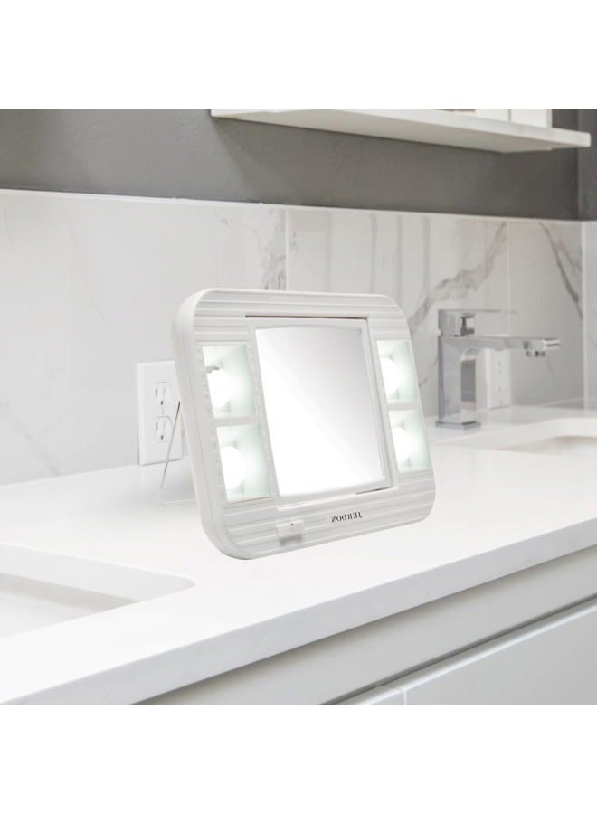 Jerdon Two-Sided Makeup Mirror with Lights - Vanity Mirror with 5X Magnification & Two Setting Glare-Free Lighting - White Base - Model J1015 - Image 3