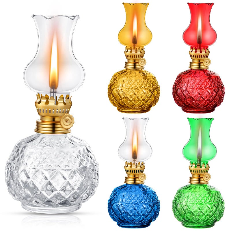 Fabbay 5 Pieces Chamber Oil Lamps for Indoor Use Vintage Kerosene Lamp Adjustable Switch Glass Oil Lanterns Burner Antique Hurricane Lamps Decorative for Home Indoor Use 778 inchCrystal Style 