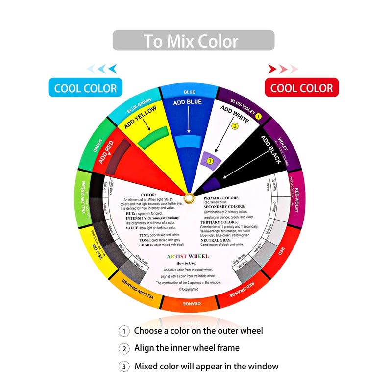 AmigozZ 1pc(5.5inch) Color Wheel, Paint Mixing Learning Guide Art Class Teaching Tool Color Wheels for Makeup Blending Board Chart Color Mixed Guide Mix Colours - Image 5