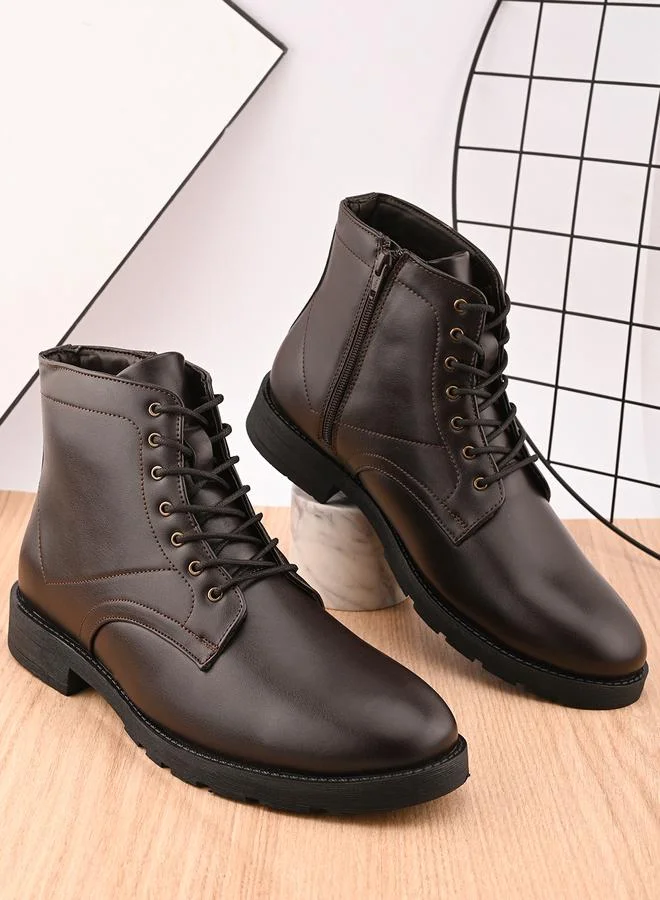 Styli Styli Lace Up Ankle Boots with Side Zipper