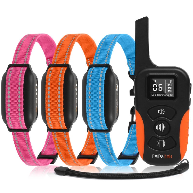 PaiPaitek Vibrating Collar No Shock for 3 Dogs Training, 3300ft Dog Training Collars with Vibration(1-9), Beep(1-9), Security Lock, Waterproof & Rechargeable Buzz Collar for Dogs 5-120 lbs - No Prongs - Image 1